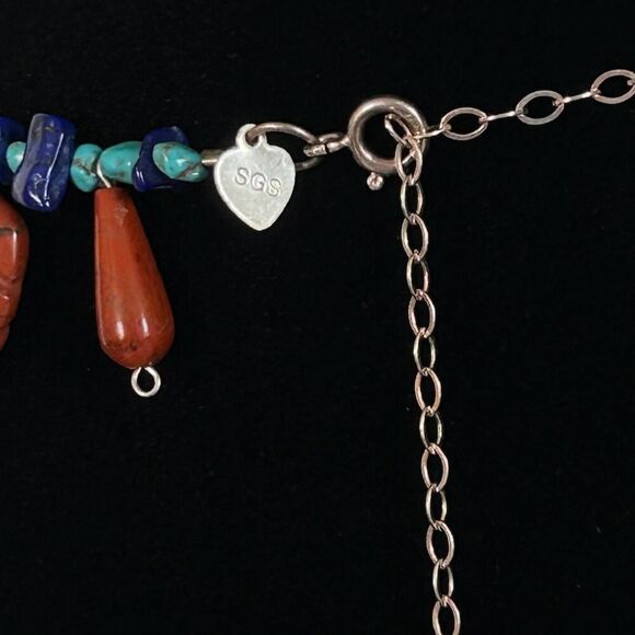 Jasper, Lapis & Turquoise Beaded 18-21.5” Statement Charm Necklace - Picture 6 of 7